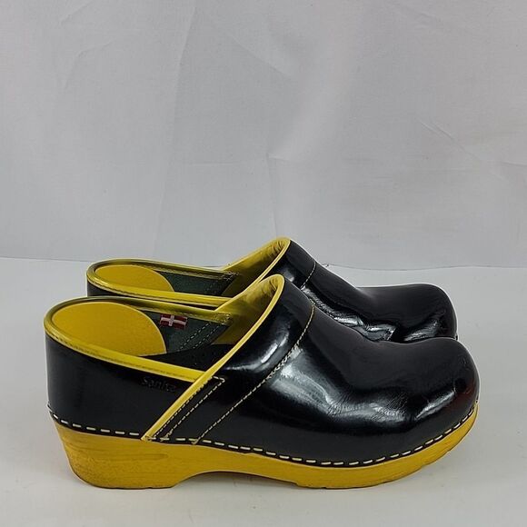 Sanita Xenia Black / Yellow Leather Women's Clogs - Picture 2 of 16